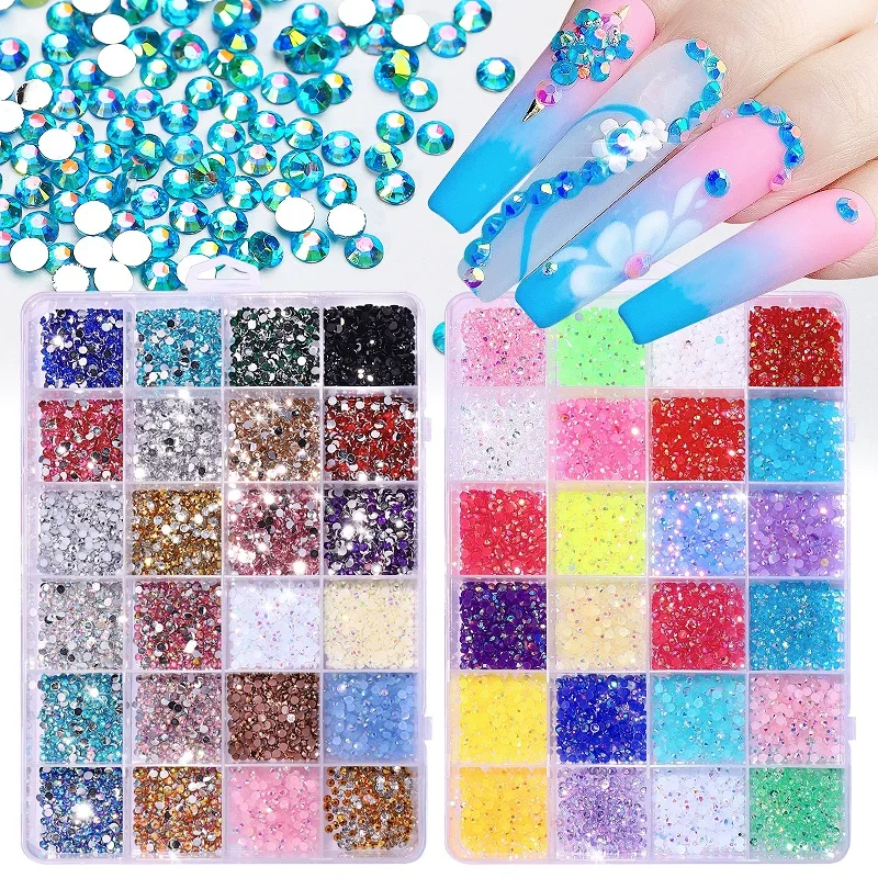 

24 Grids Mix Rhinestones 3D Nail Art Decoration Flat Bottom Resin Diamond Jewelry Manicure Design Accessory Supply