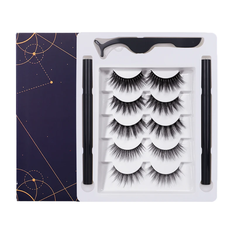 

5 Pair 3D Other Eyelashes Wholesale Eyelash Extensions Magnetic Eyelashes Lashes Vendors With Eyeliner Glue Pen, Natural black