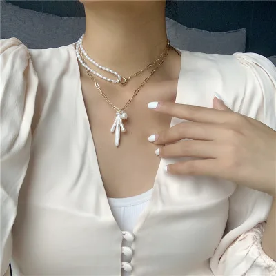 

European Vintage Women Jewelry Irregular Pearl Bead Chain Necklaces Fresh Water Pearl Pendant Link Chain Necklaces