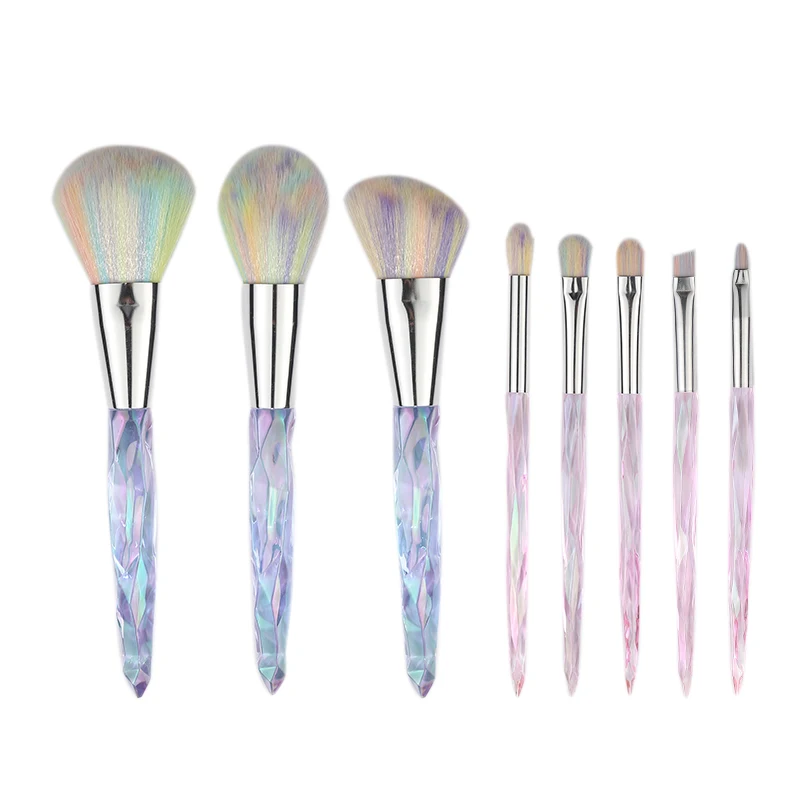 

Forsense Oem 8Pcs Pink Blue Juego De Brochas De Maquillaje Personalizado Crystal Makeup Brush Custom Glitter Makeup Brush Set, Customized color
