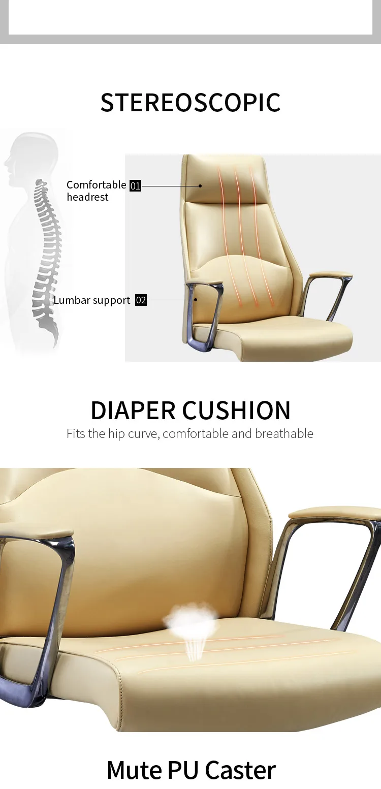 Pengpai 130Kg Aluminum Mechanism Ribbed Armrest Gold Swivel Executive Office Chair