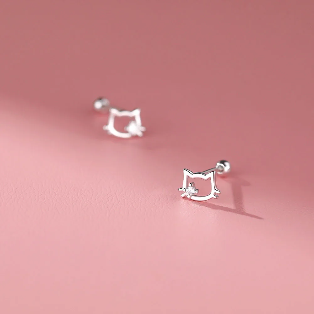 High Quality S999 Sterling Silver Zircon Cat Thread Stud Earrings for Women Jewelry Accessories YB-XY-143