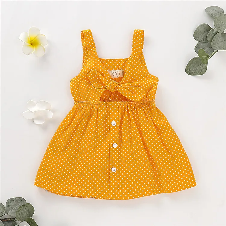 

Girls Polka-Dot Dress 2020 Summer Sleeveless Bow Ball Gown Clothing Baby backless Dresses