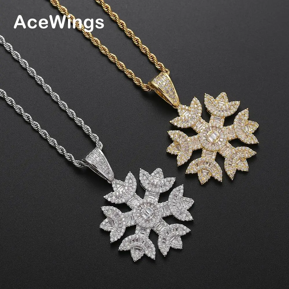 

CN223 Brass Setting CZ snowflake Pendant Iced Out Cubic Zircon Necklace Hip Hop gift Jewelry bling bling