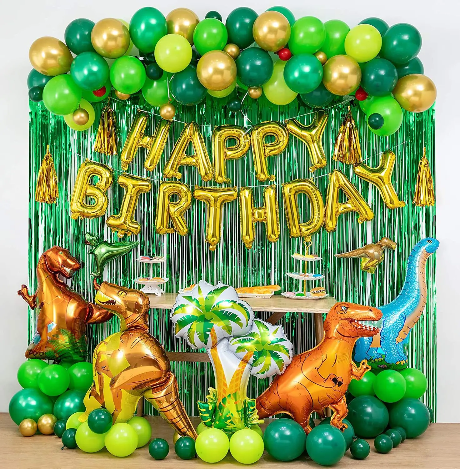 

Hot Sale Dinosaur Theme Dark Green Latex Balloon Large Aluminum Film Dinosaur Balloon Birthday Set Decoration