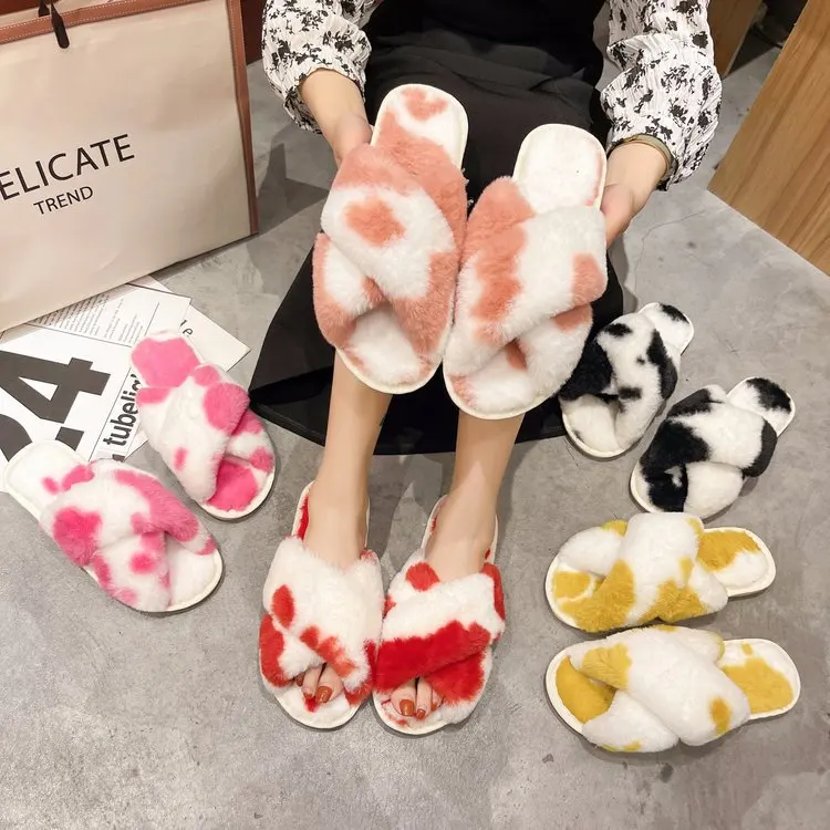 

New home plush slippers cross casual fur slippers cotton shoes large size direct supply fur shoess, 5 colors