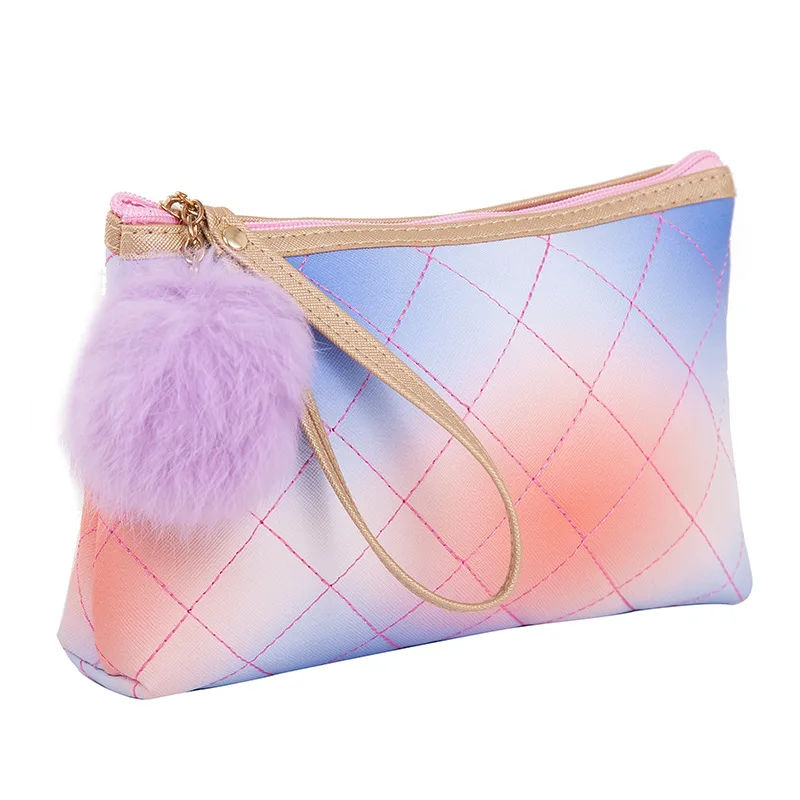 

New Fashion Rainbow Make Up Bag Women PU Pouch Travel Gradient Ramp Cosmetic Bag, Fashion letter hadmade colors