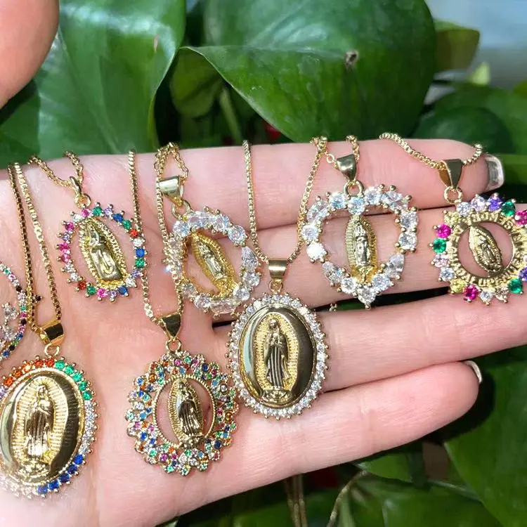 

HIPHOP jewelry copper necklace18k gold plated necklace diamond Virgin Mary pendant