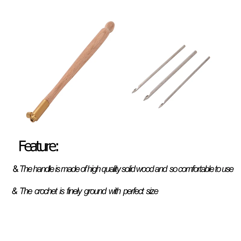 2019 Wooden Handle Tambour Crochet Hook with 3 Needles French Crochet Embroidery Beading Hoop Sewing Tool Set DIY Craft