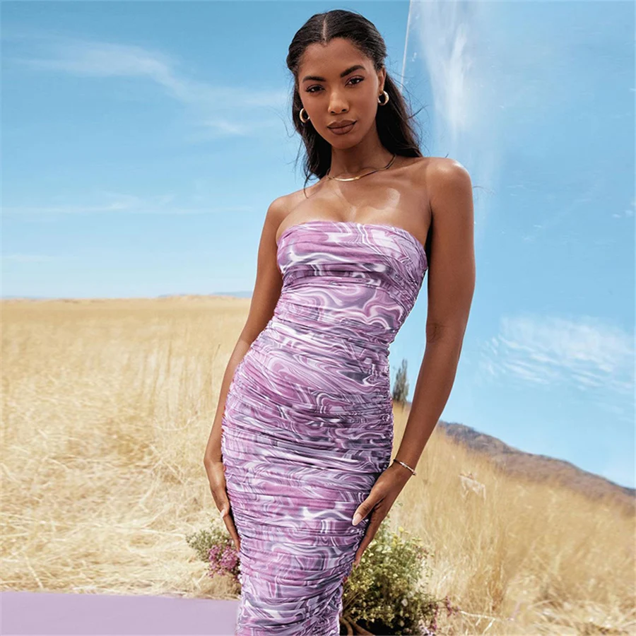 

Peeqi Wholesale 2021 Backless strapless Pattern Girls' Dresses elegant ladies long dress sexy bodycon Dresses Women