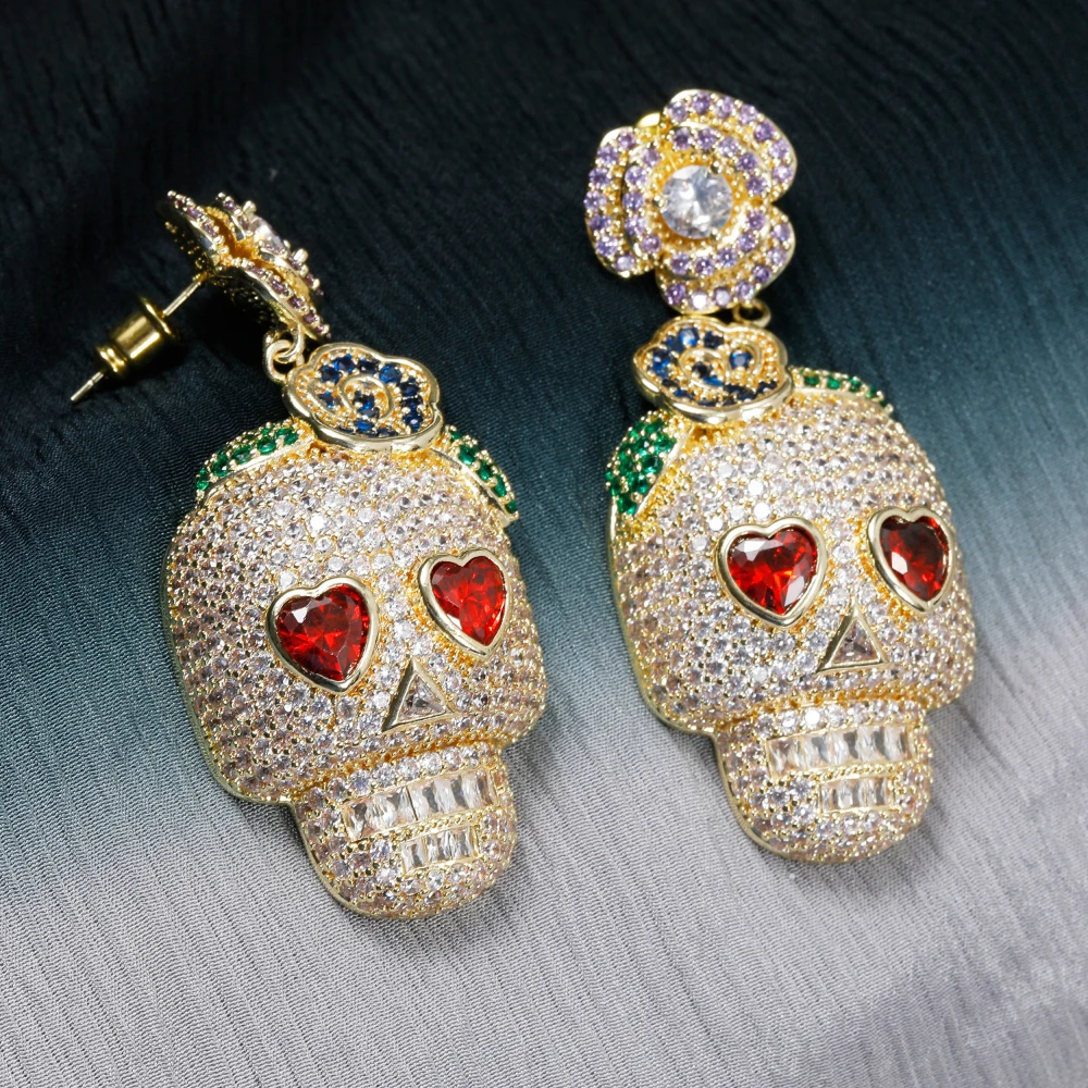 

Micro Zircon Fashion Hiphop Jewelry  Exaggerated Large Skull Statement Stud Earrings For Women