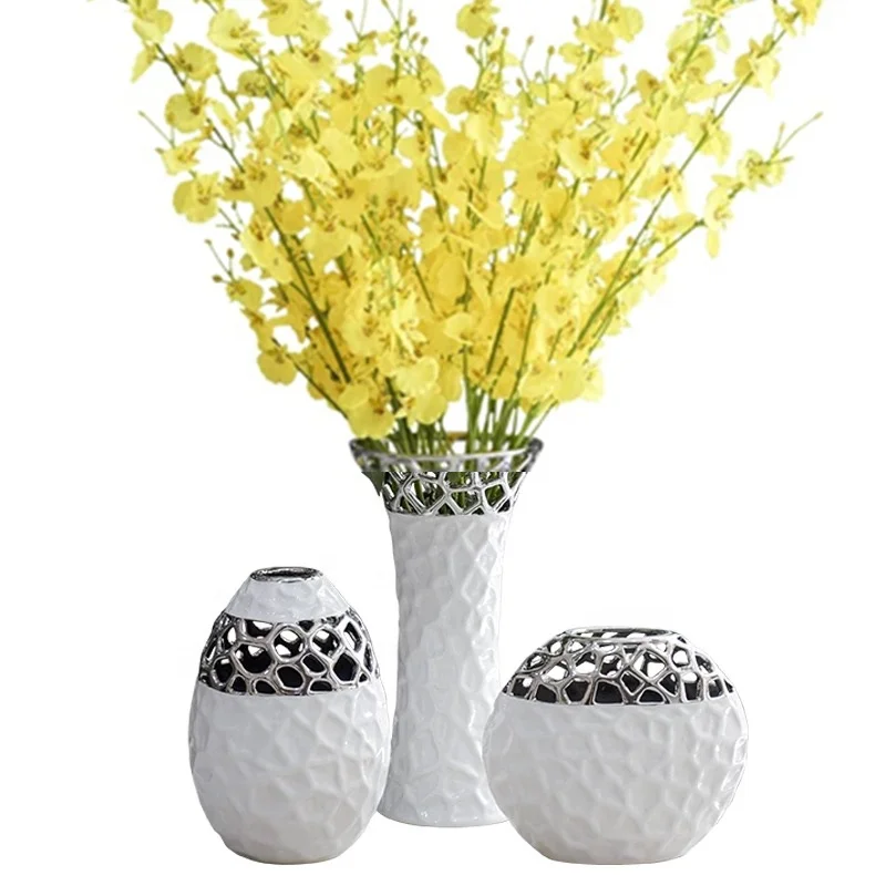 

flower ceramic tabletop modern white vases for home decoration,Manufacturer Hot Sale plating silver ,flower receptacle