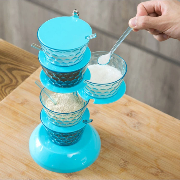

Rotary Storage Rack Kitchen Tools Vertical Rotatable Seasoning Box with Transparent Rotating Spice Box for Salt Jar Spoon
