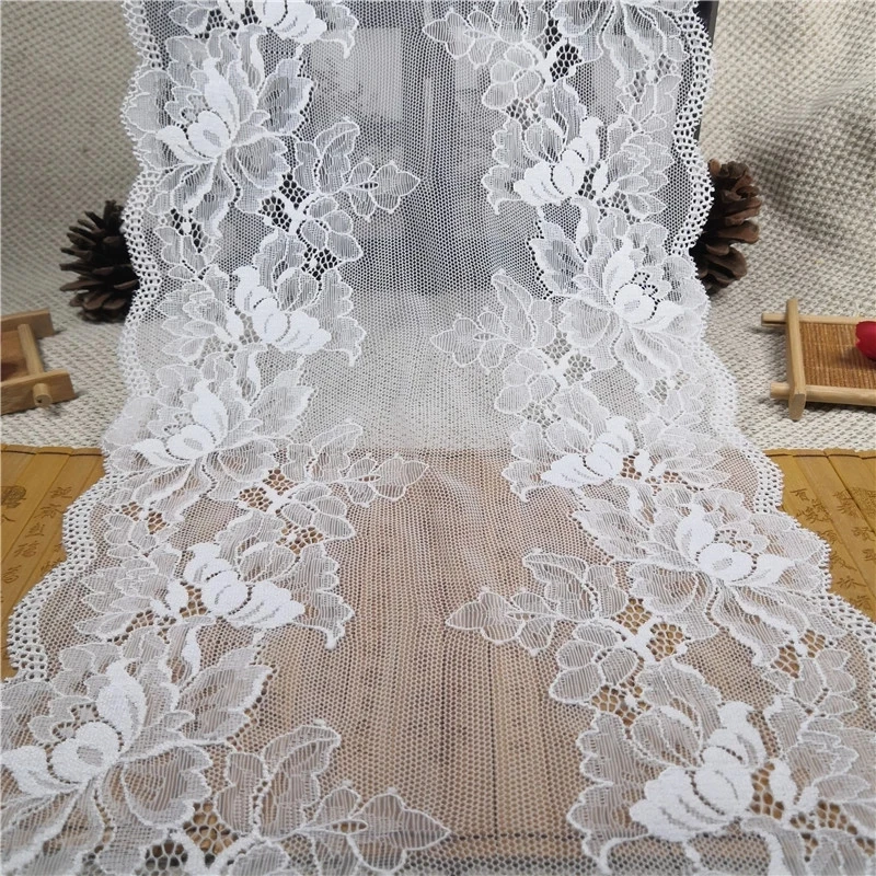 

Width 23cm 3d flower elastic lace fabric for garment and lingerie, Dyeable