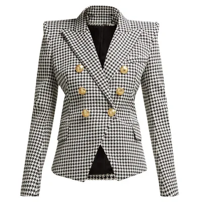 

HIGH QUALITY Newest 2019 Designer Blazer Jacket Women's double breasted Hounds tooth Blazer