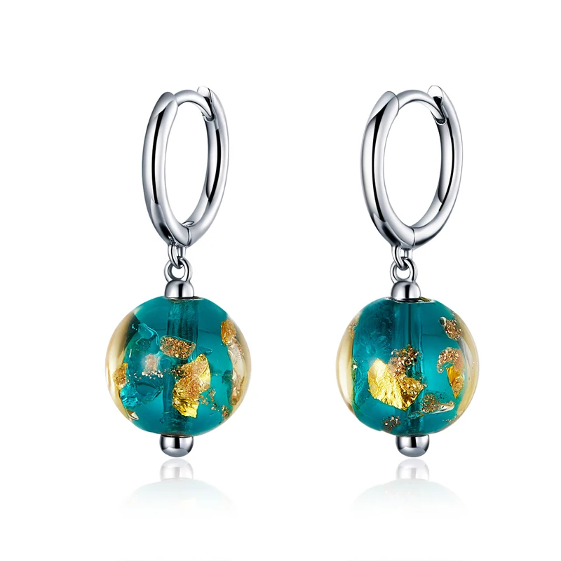 

Silver hoop earrings jewelry blue glass ball earrings hoop dangle hypoallergenic sterling silver ladies earrings
