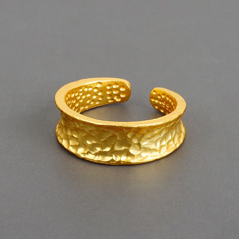 

Gold Silver Irregular Textured Open Ring Adjustable S925 Stamp Spotted Band Rings For Girl Women