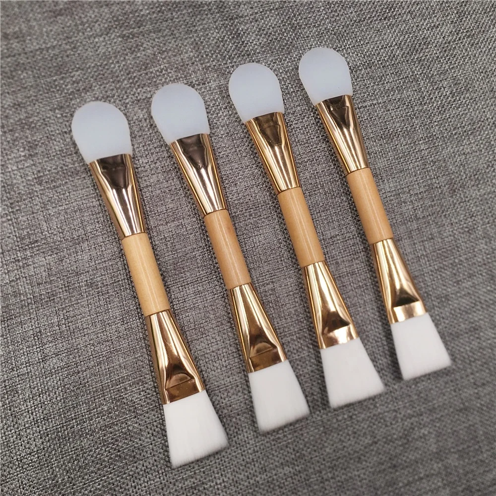 

Single Double Sided Face Mask Mud Brush Foundation White Hair Silicone Head Bright Gold Bling Wood Handle Mix Cream Applicator