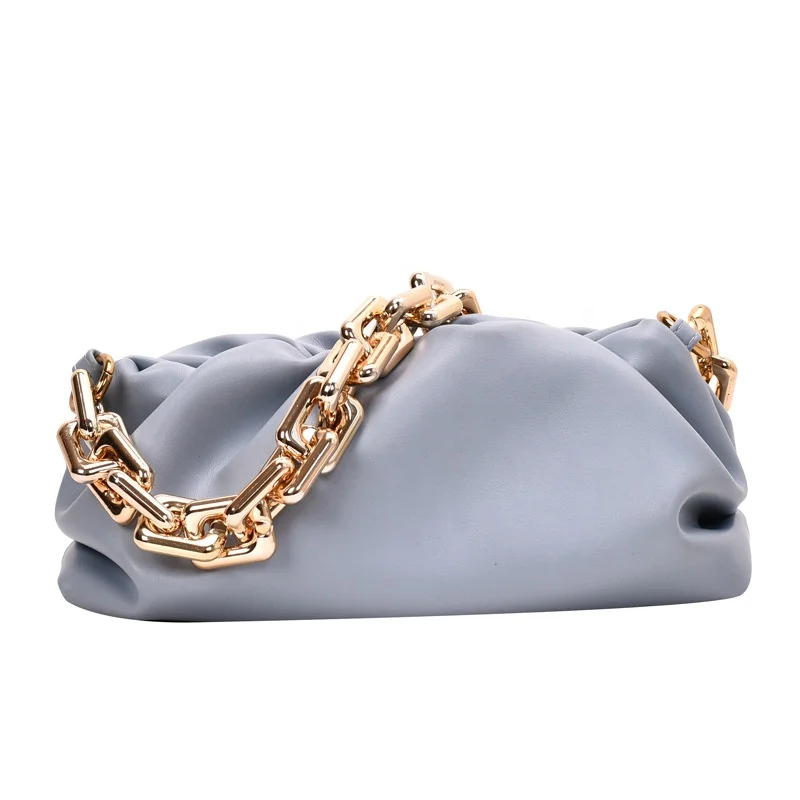 

New Trendy Big Capacity Armpit Bag Thick Gold Chain Shoulder Handbags Soft PU Leather Dumpling Bag, As pictures all custom
