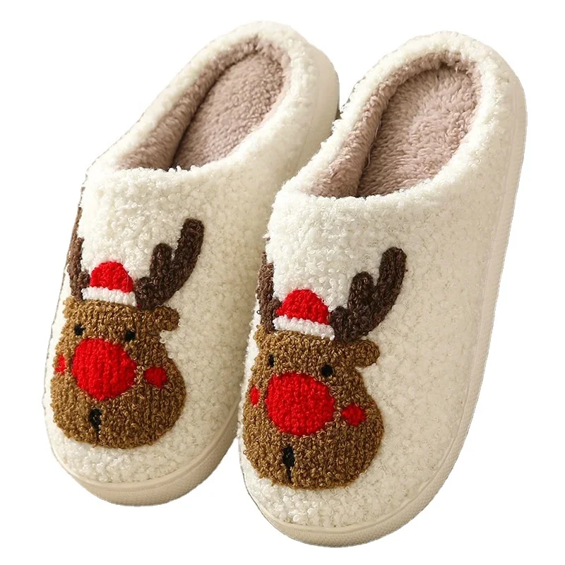 

Manufacturer Customized LOGO or Stock Comfortable Indoor Warm Slippers for ladies Christmas TreeElkFace Smile Pattern Slippers