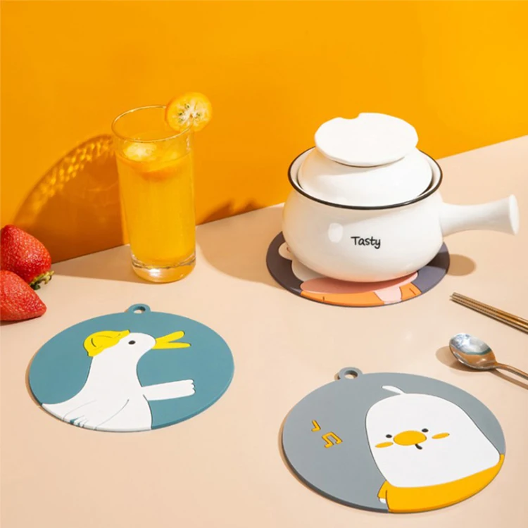 

Home Kitchen Insulation Pad Anti-scalding Bowl Mat Coaster Round Thick Cartoon Heat Resistant Dining Table Silicone Placemat