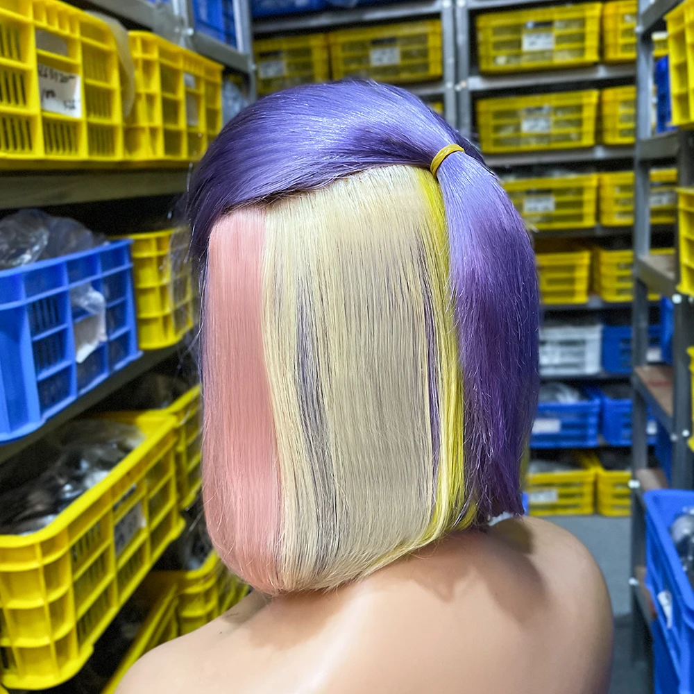 

Colorful Bob Lace Front Wigs Human Hair Wholesale Purple Blue Red Grey Green Ombre Short Bob Wigs For Black Women