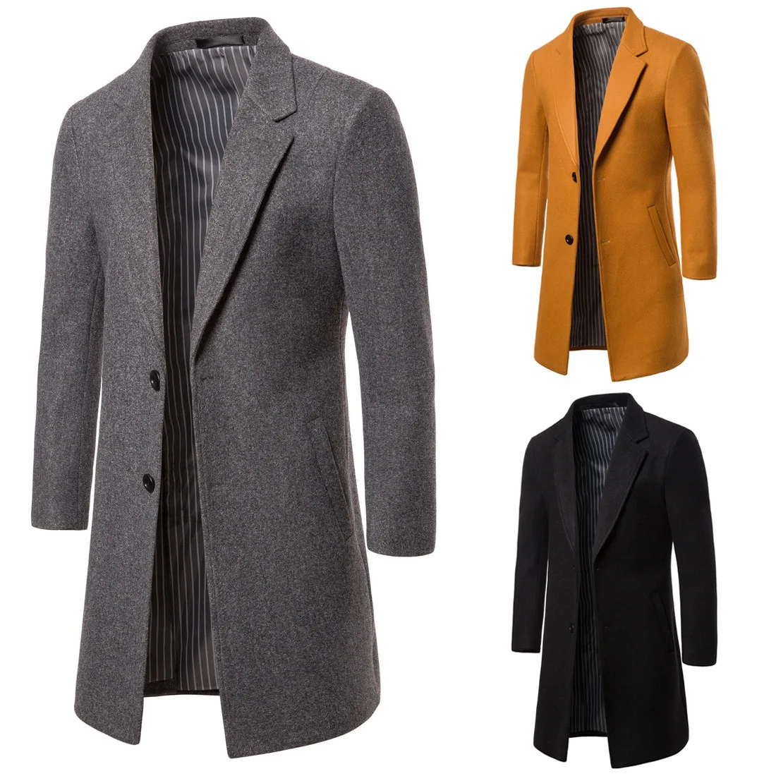 

Europe And America Long Wool Overcoat For Men Thick Winter Men's Trench Coat Slim Fit Overcoat