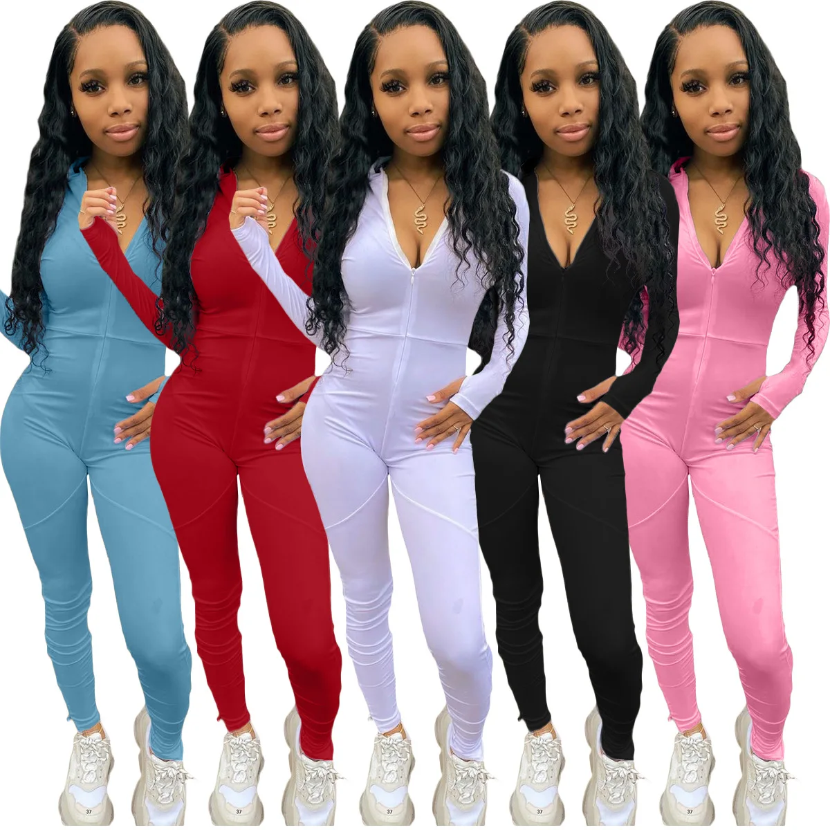 

2021 Wholesale fall Casual Women's Clothing Urban Pants Split Stitching Long Sleeve Jumpsuit women dress