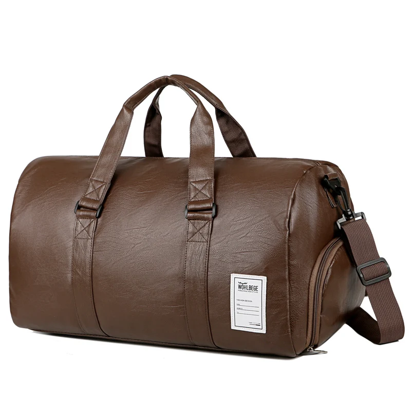 

Stocked in USA warehouse WOHLBEGE waterproof pu leather duffle bags gym women mens organizer travel bag, Black, red, brown
