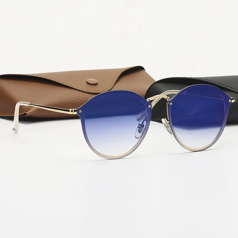 

2021 Hot sell Trend Fashion Unisex Sun Glasses Rimless Metal Blaze Round Sunglasses women Designer Ray Driving Sunglasses