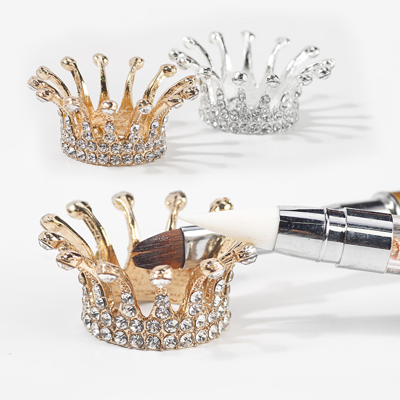 

Gold Silver Color Palette Jewelry Storage Tool Crystal Round Crown Nail Pen Holder Cup, 2 color