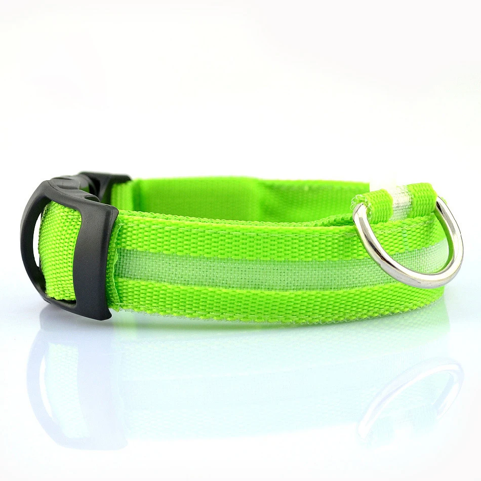 

Wholesale Nylon Webbing Water Resistant Dog Collar Green Led Light Glowing Luminous Dog Led Collar For Safe