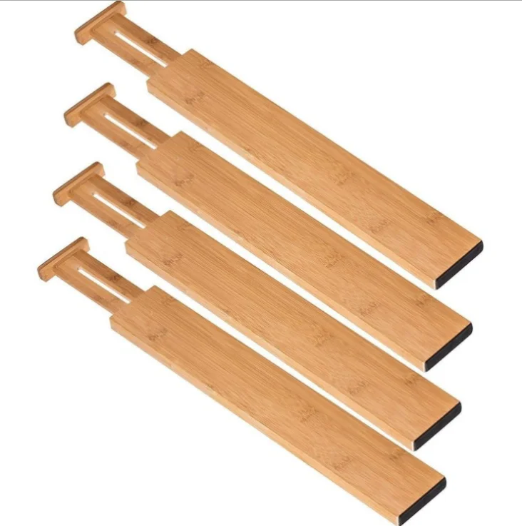

Kitchen Bamboo Drawer Storage Dividers Set of Bamboo Natural Wood Adjustable Drawer Organizer