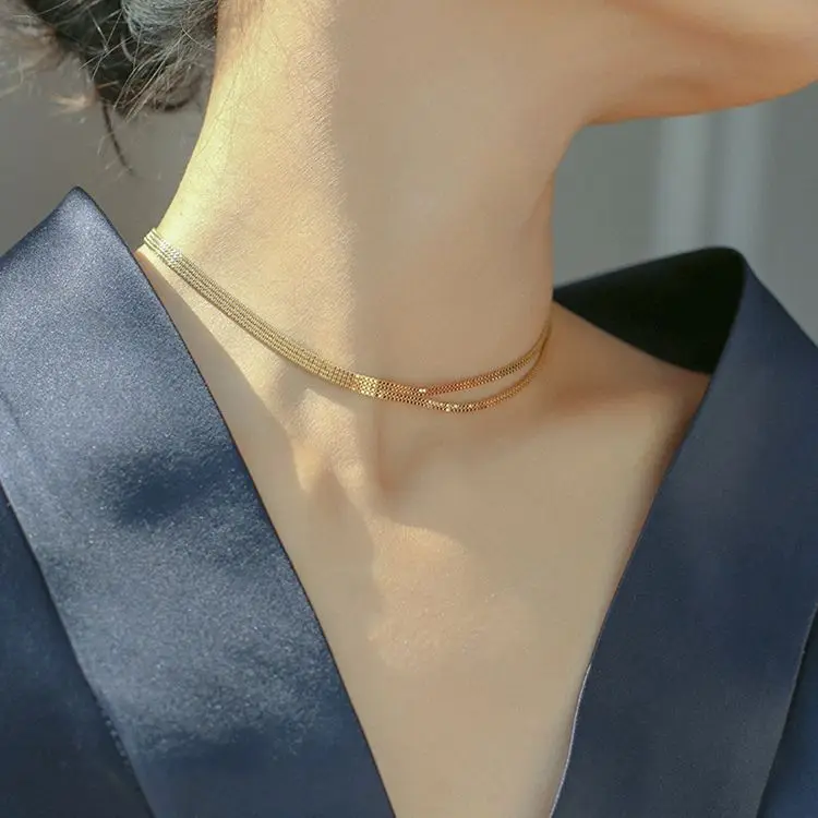 

2021Israel-designed S925 silver split necklace with tiered choker for women layering necklace