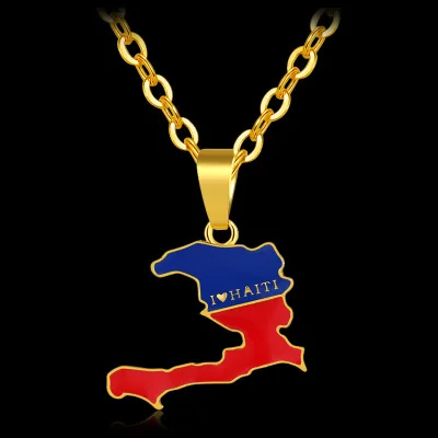 

2020 Fashion Jewelry PVD 18k Real Gold Plated Men Stainless Steel Necklaces Africa Country Map Enamel I Love Haiti Map Necklaces