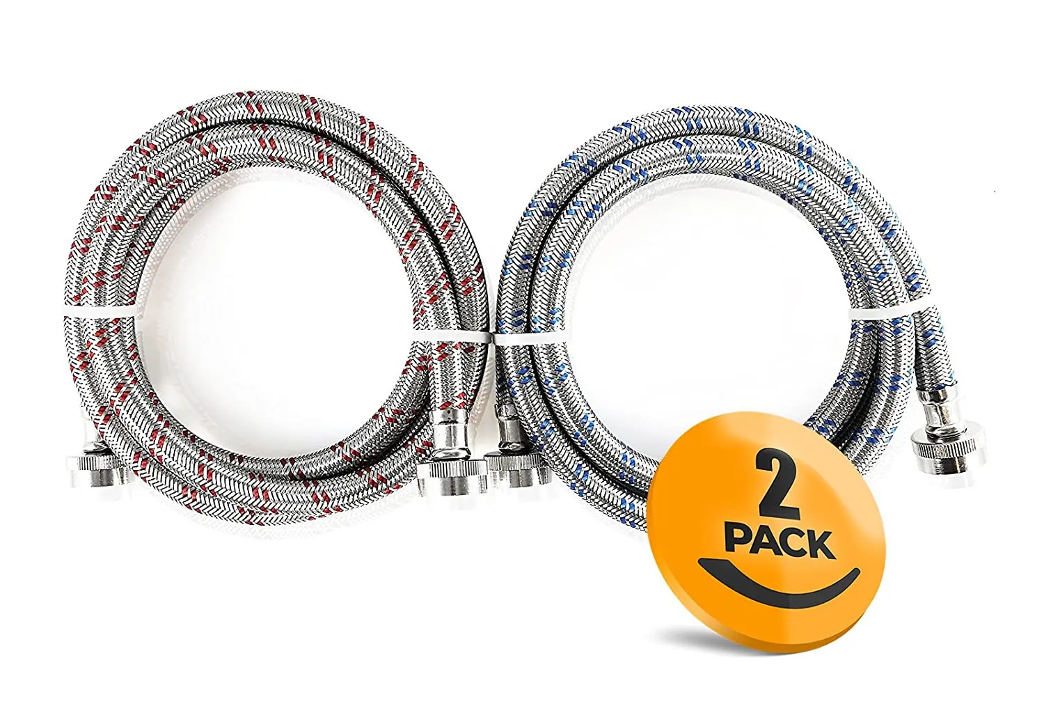 2pack Stainless Steel Washing Machine Hoses Burst Proof,6ft Long Hot And Cold Water Supply