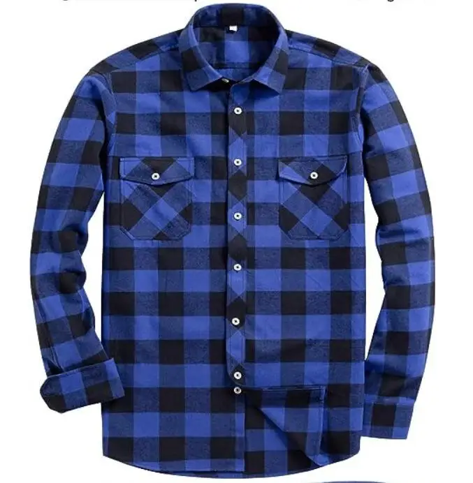 New Lapel Collar Autumn Full Sleeve Custom Oversized Polyester Cotton Plaid Mens Shirt Jacket Casual Mens Flannel Shirts