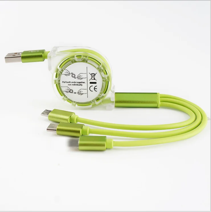 One for three retractable multi-USB charging cable Micro USB Type C cable Mobile phone charger cable - ANKUX.COM