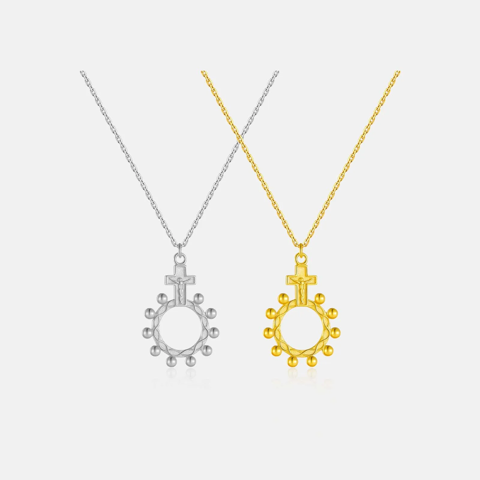 FUAMAY Fashion Gold Plated 925 Sterling Silver Punk Cross Bead Circle Necklace Minimalist Gold Beads Rosary Necklace