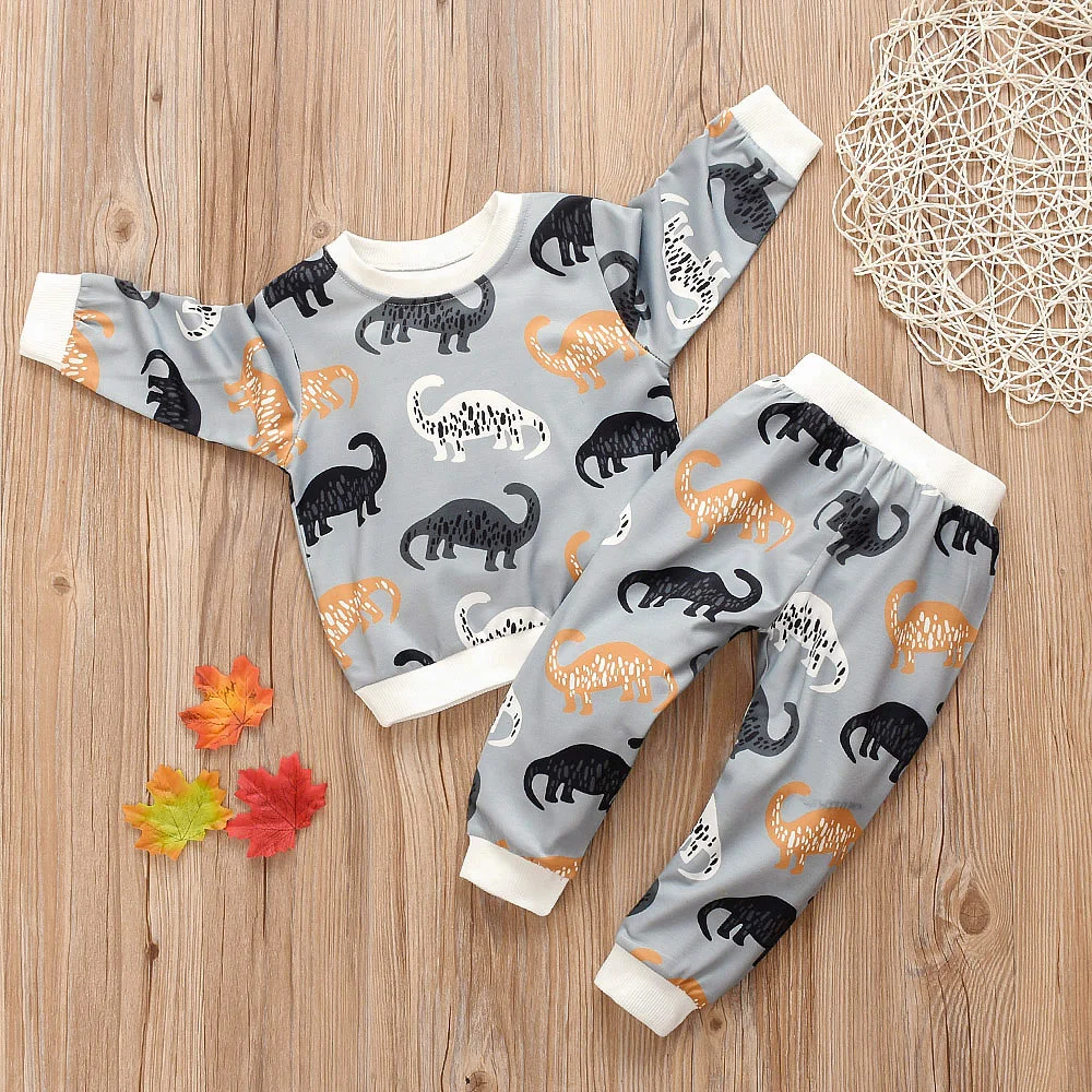 

High Quality Kids Clothes Set 9M-4Y Dinosaur Printed Clothes 2 Piece Suit Long Sleeve+Long pants Casual Set