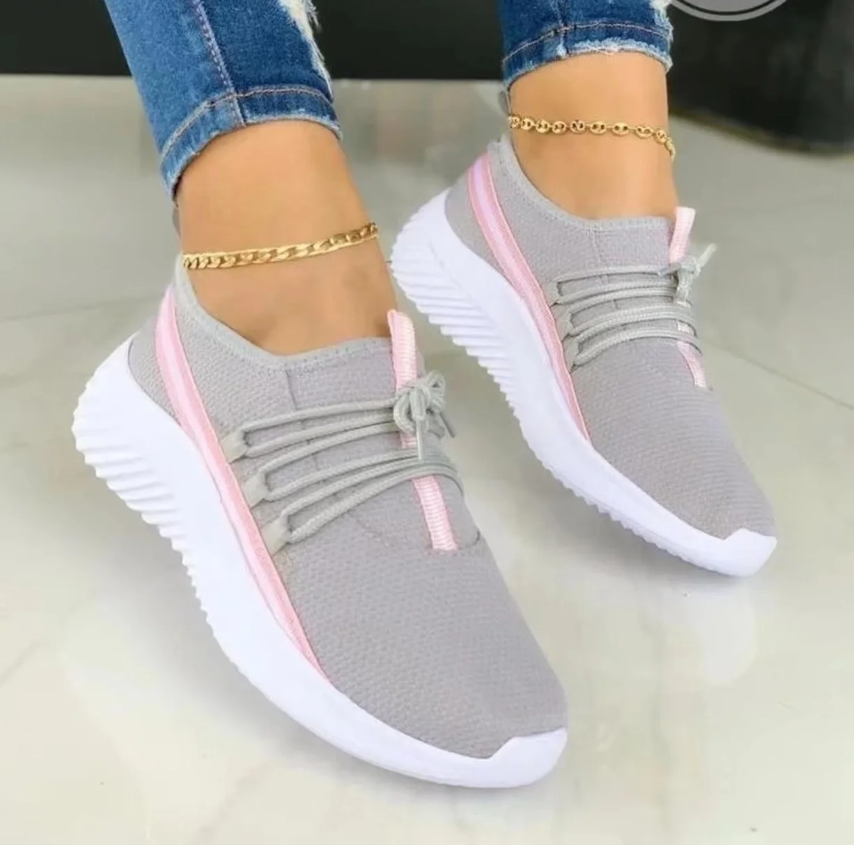 

High Quality Women's Casual Platform Shoes Fashion Ladies Breathable Solid Color Sneakers, Grey, white, red, blue