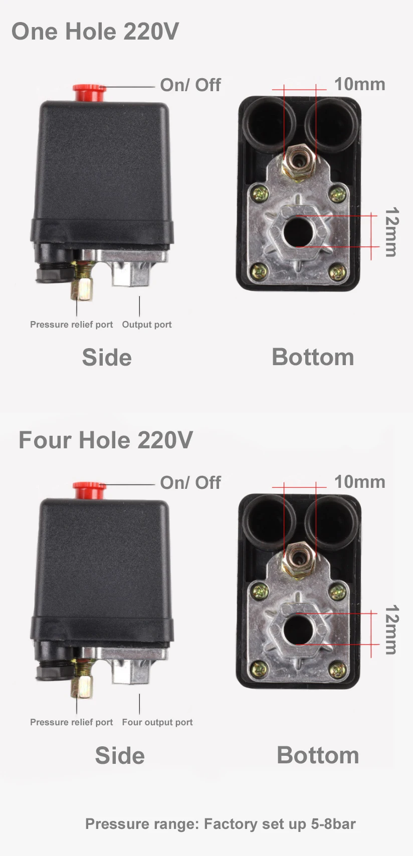 Ot Series 1 Hole 4 Hole Low Pressure Air Differential Pressure Switch