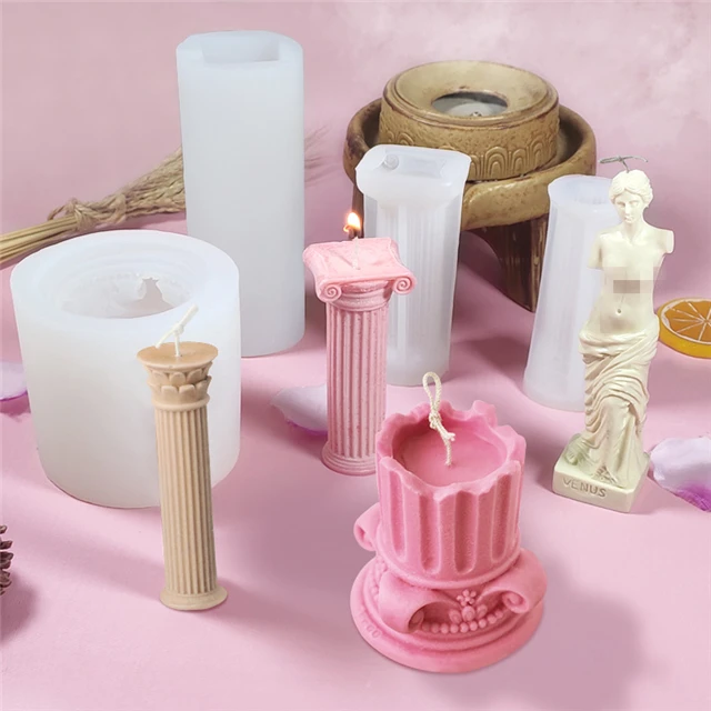 

J078 DIY Aromatherapy Plaster Crafts Mold pillar candle mould silicone Roman column candle making mould, White