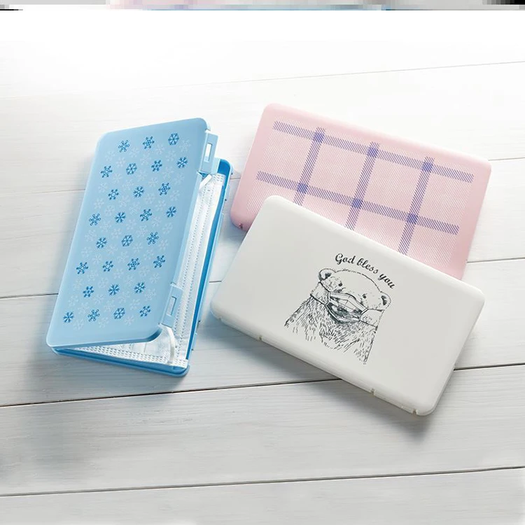 

KN95 Portable antibacterial face mask storage box case cartoon pictures, Clear