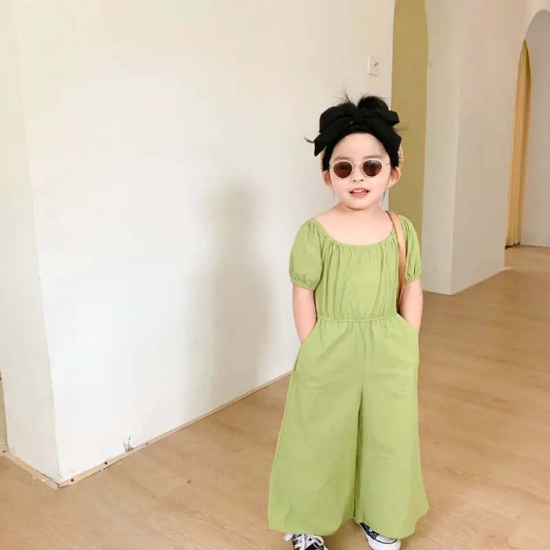 

Summer new hot sale design 2020 girls pants one-shoulder kids Korean jumpsuit