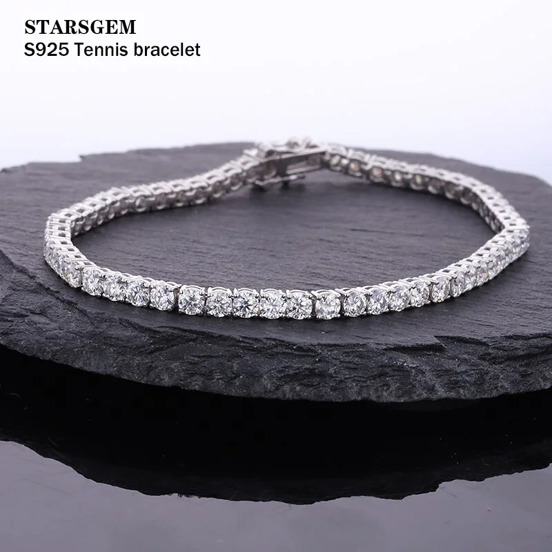 

Wholesale price Starsgem white moissanite brilliant cut diamond eternity setting S925 sterling silveR tennis bracelet