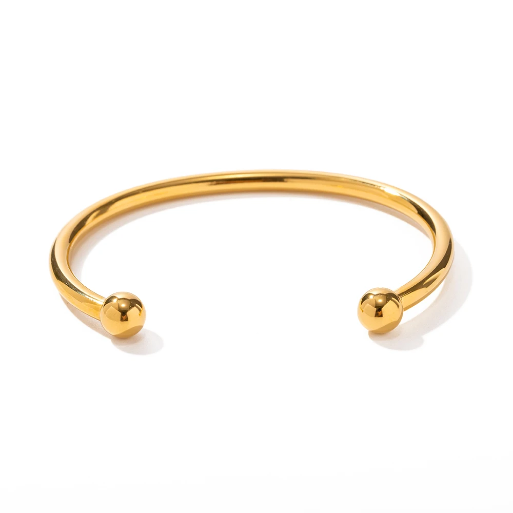

J&D New Trendy Stainless Steel Jewelry 18K PVD Gold Bracelet Simple Bead Classic Cuff Bangle Women