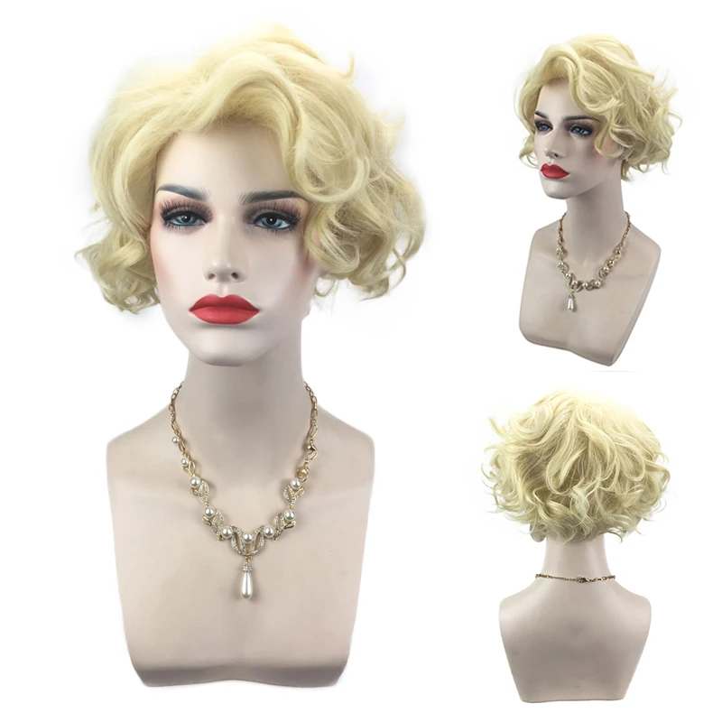 

Wholesale Comfortable Women Fashion Light Gold Short Wig Curly Synthetic Hair Wig