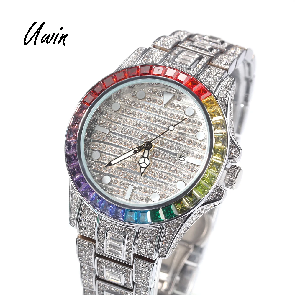 

202 Iced Out Cubic Zirconia Luxury Watch Bling Baguette CZ Rhinestones Unisex Rapper Watches Wholesale Jewelries