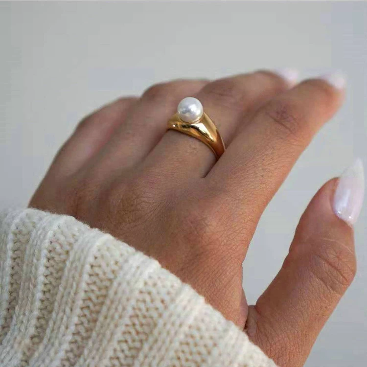 

European gold filled pearl ring hawaiian colorful sheen web celebrity gold statement stainless steel ring for ladies, Optional as picture,or customized